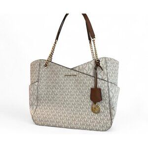 Michael Kors Jet Set Travel Large Leather Chain Shoulder Tote Handbag MK Logo